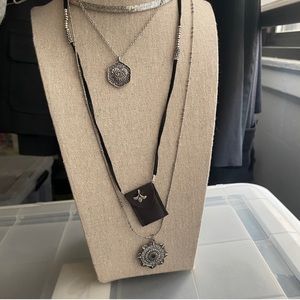 Free People Venice Layered Necklace with Pouch/Pendants - Silver/Brown